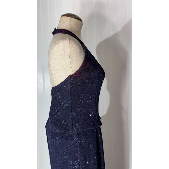 Vintage Scott McClintock Millennium 2000 Navy Blue Sparkle Halter Gown Sz 8 USA - Picture 2 of 11